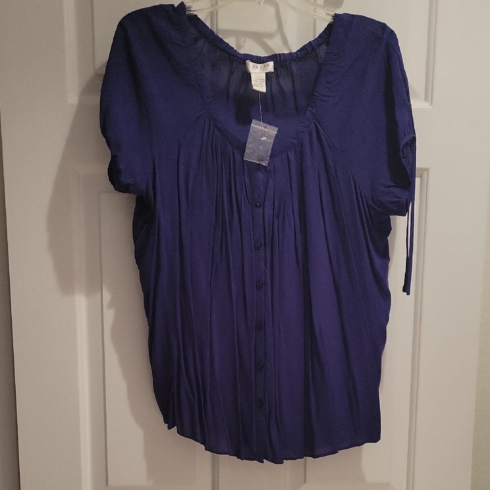Kenar Royal Blue Pleated Blouse